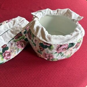 2 Teapot Cozies Pink Burgundy Rose Pattern Drawstring Fabric